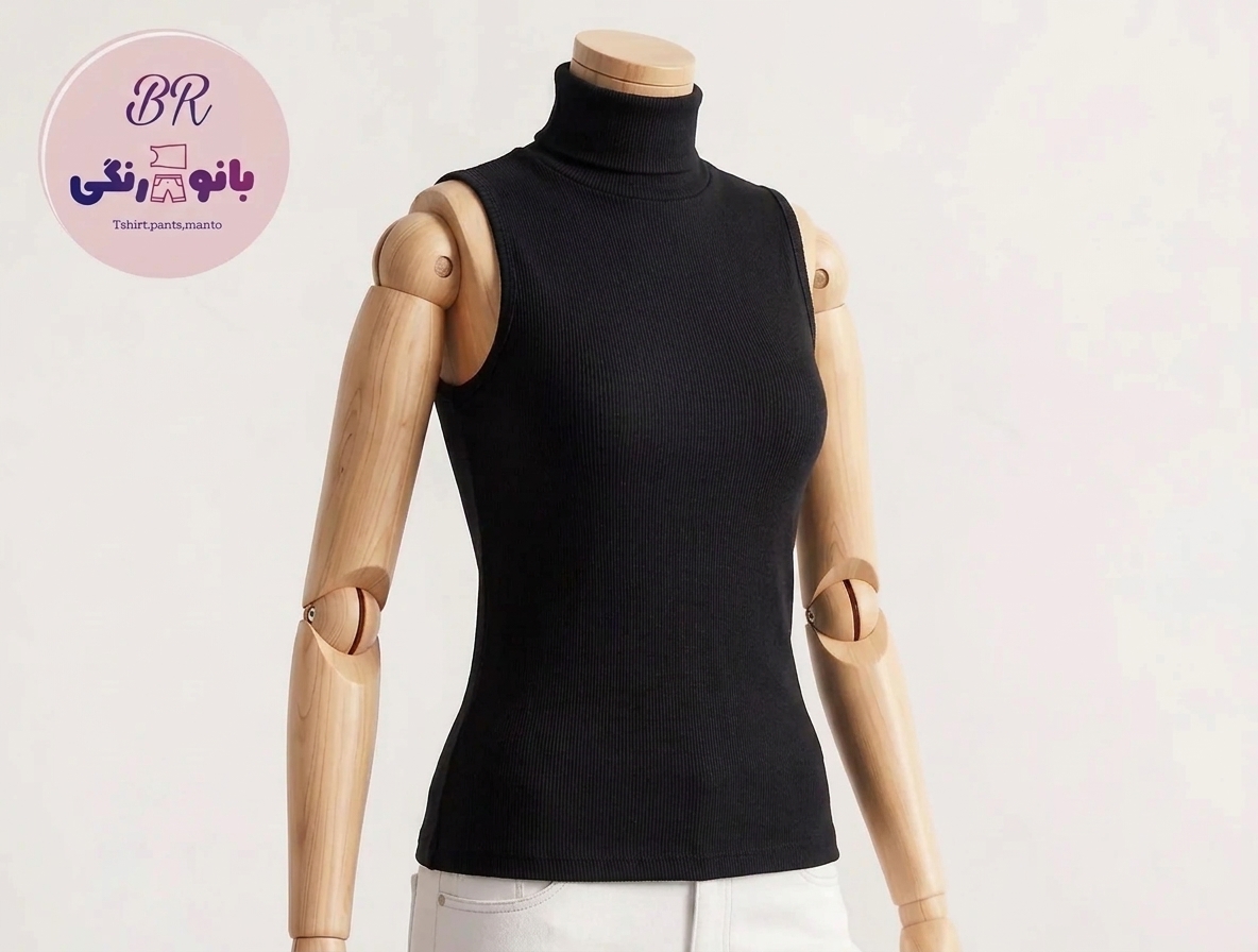 تاپ یقه اسکی زنانه سفید مشکی